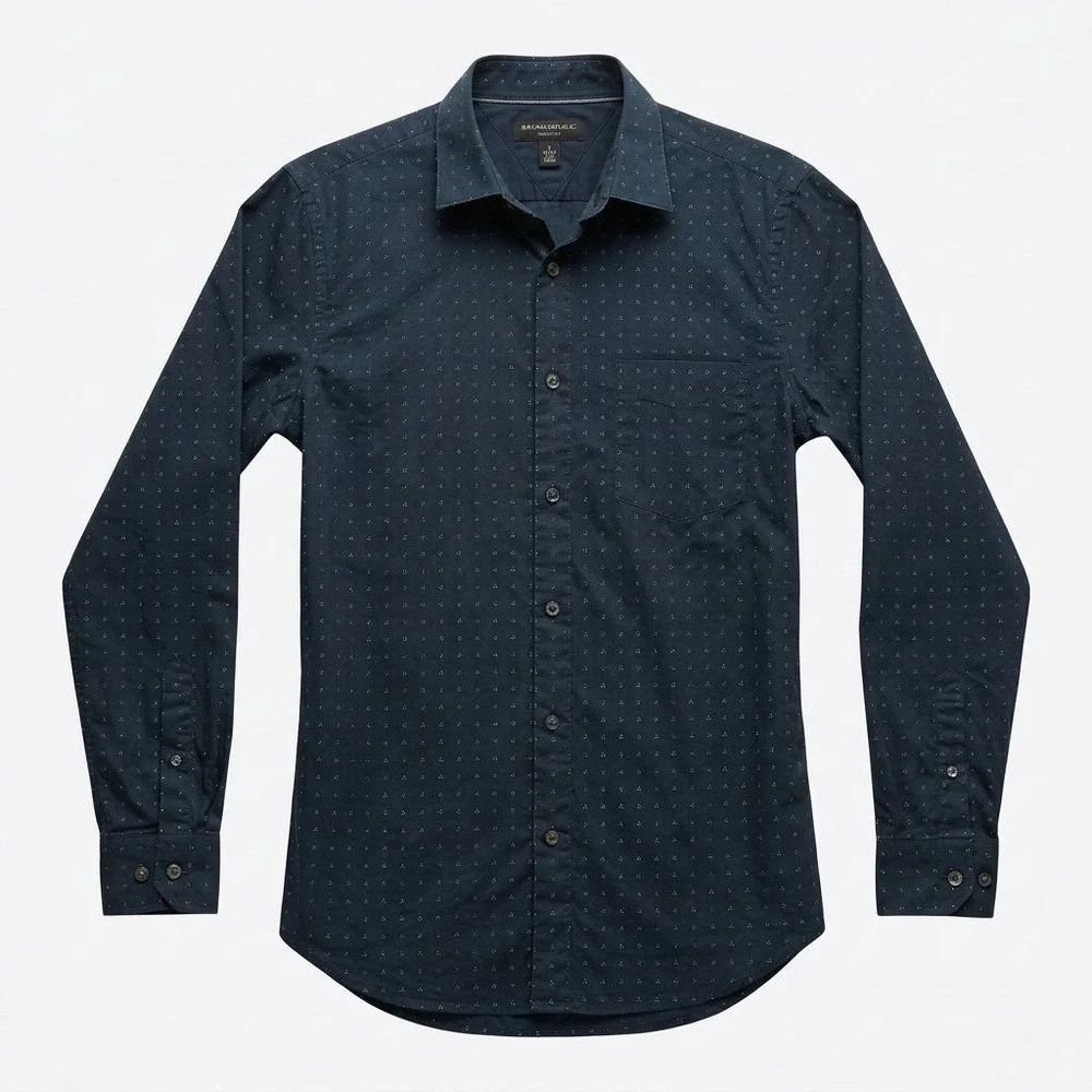 Banana Republic Camden Standard Fit Navy Blue Geometric Dot Print Shirt Mens M